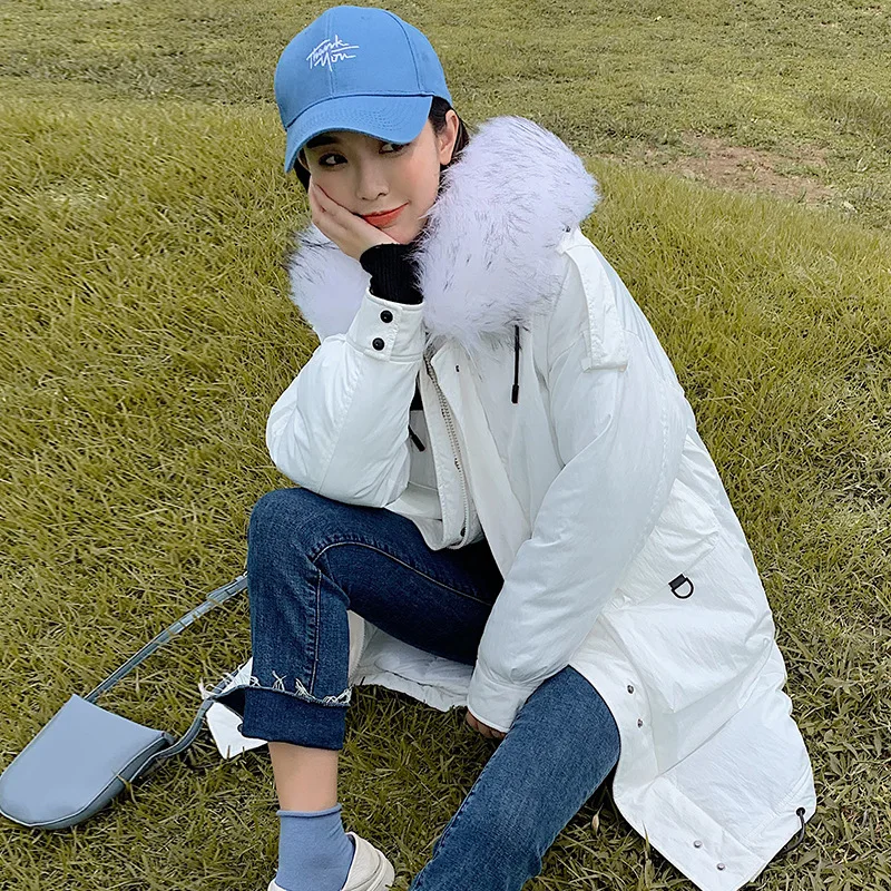 

New down jacket female 2019 long section Parker wind Korean version loose large size long sleeve hooded woolen cotton coat