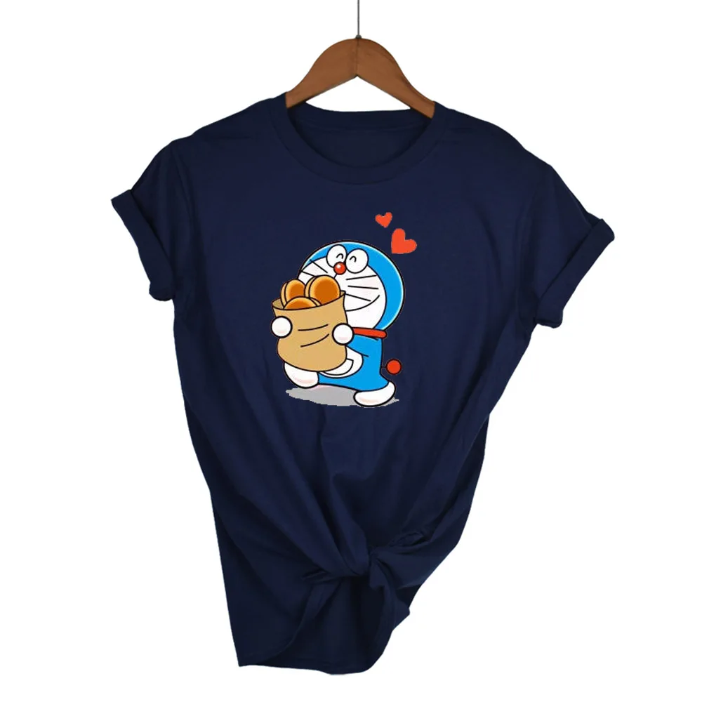 Fashion Doraemon Clothes Summer Short-sleeved T-shirt Funny Printing Cartoon Doraemon Love Couple Casual Tops Women's T-shirts