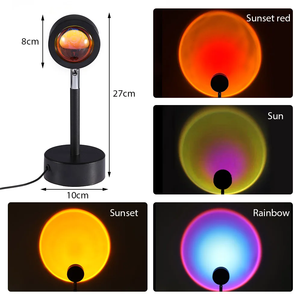 

Usb Zonsondergang Lamp Kleurrijke Knop Regenboog Zonsondergang Projector Sfeer Led Night Lights Thuis Koffie Winkel Achtergrond