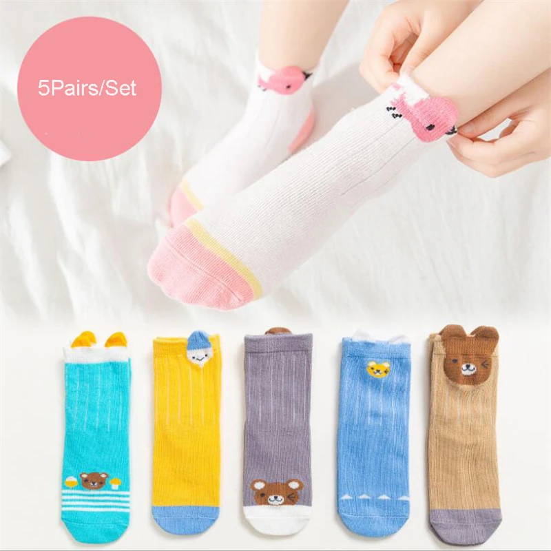 5 пар/комплект детские носки хлопковые с мультяшным рисунком для маленьких