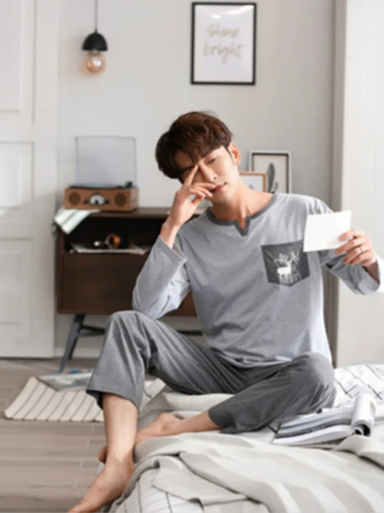 Пижама Мужская с длинным рукавом элегантная впитывающая влагу рубашка для сна в