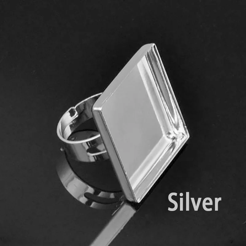 Silver Color 10 шт. 25 мм Регулируемые посеребренные кольца для установки заготовок с 1 дюймовым квадратным ободком для DIY кабошон, Ювелирная фурнитура - Цвет: Silver Color