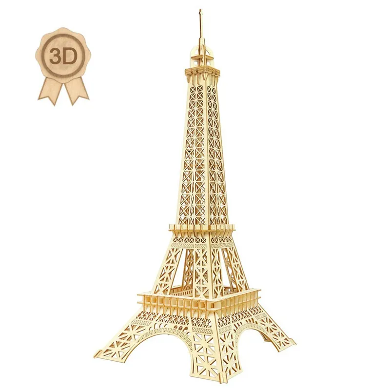 3D Eiffel Tower Wooden Puzzles Safe Constructor Model Kit to Assembly Kids Educational Toys for Children Teens Adults DIY Games | Игрушки и