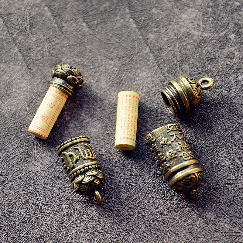 

Brass Six Words Mantra Buddhist Car Keychain Pendant Handmade Lotus Heart Sutra Amulet Copper DIY Keyrings Gifts Accessories
