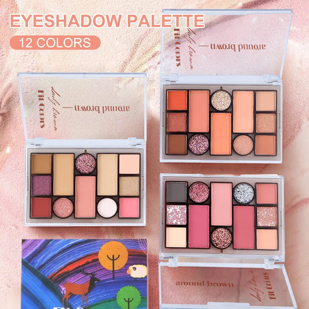

12 Colors Eyeshadow Palette Earthy Pearly Matte Eyeshadow Long Lasting Eye Shadow Blush High Gloss Makeup Plate