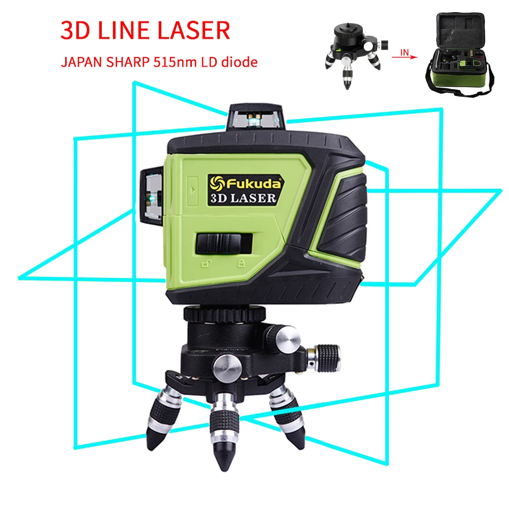 Лазерный уровень Fukuda3D 12 линий самонивелирующийся горизонтальный и вертикальный