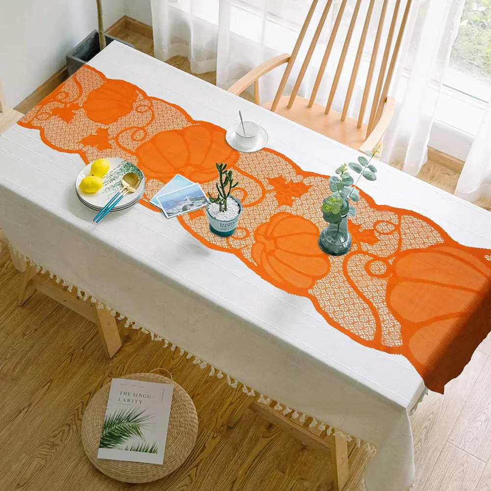 Thanksgiving Day Pumpkin Maple Lace Tablecloth Fireplace Cloth Placemat Set Table Holiday Decoration | Дом и сад