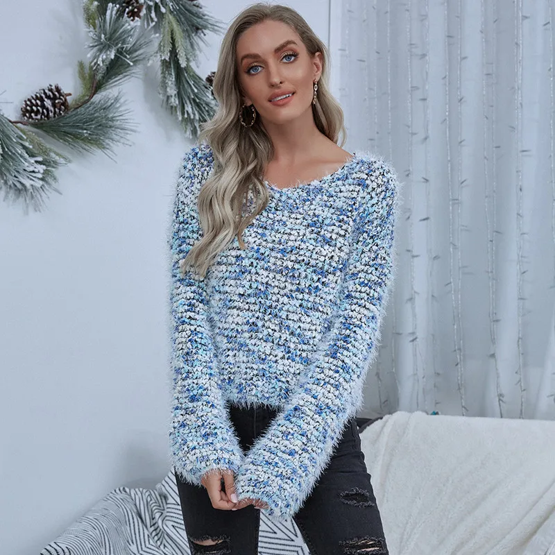 

Women Autumn Long Sleeve Sweater Solid Color O-Neck Pullover Knitwear Loose Casual Popcorn Stitch Female Tops