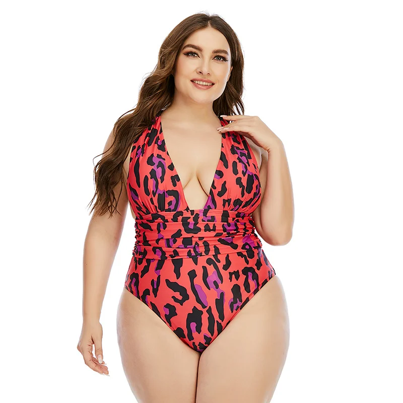

Plus Size Swimwear Women One Piece Deep V Neck Sexy Swimsuit Push Up Bathing Suit Big Size Beachwear Female Tankini Bathing Suit