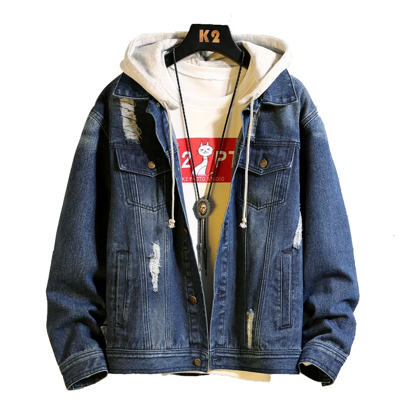 UYUK Fall/winter New Look Stylish And Temperamented With Loose Casual Hooded Denim Cotton Men's Cargo Jacket Clothes | Мужская