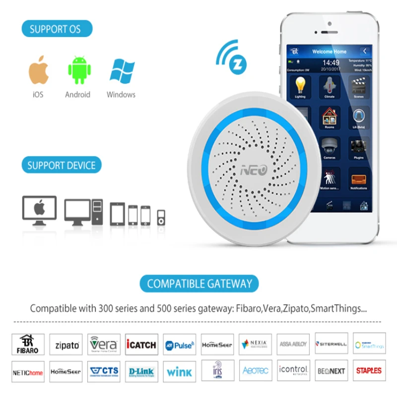 

NAS-AB02Z умный дом Z-Wave USB сирена Сенсор Совместимость с серии 300 и 500 серии домашней автоматизации сигнализации умный дом аксессуары