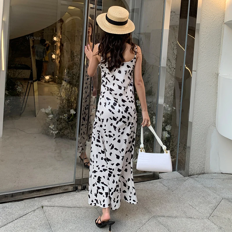 Maxi Printed Women Slip Dress Summer 2020 Elegant Runway Slim Satin Party White Long Tropical Boho Beach Vacation Sundress | Женская