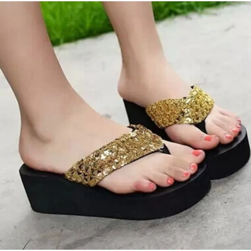 

New Arrival Women Fashion Platform Mid Heel Flip Flops Beach Sandals Bowknot Slippers Shoes Soft Comfortable Women Summer Shoes
