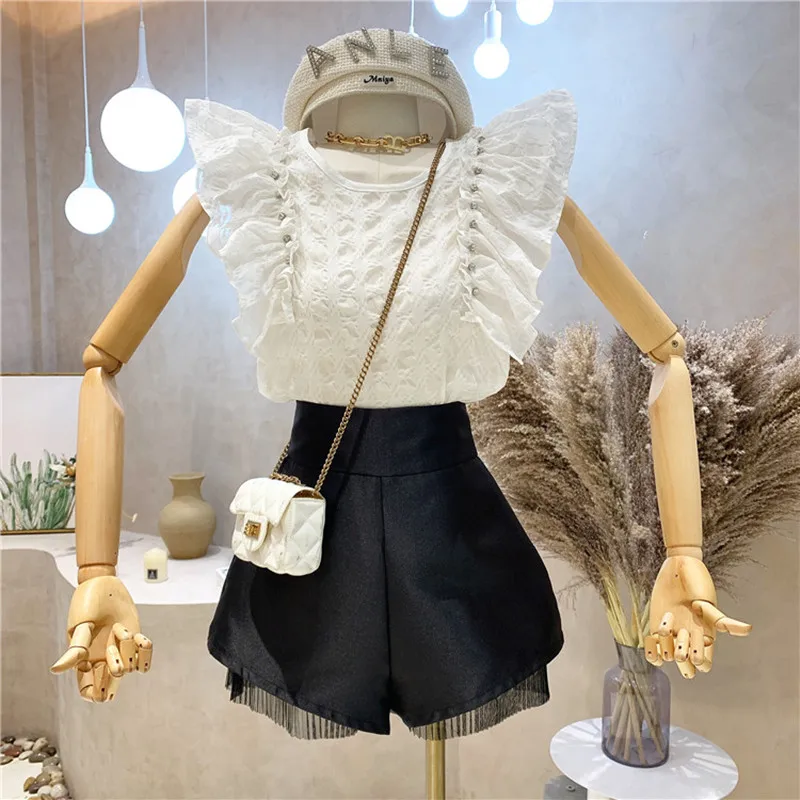 

Niche Design New Women's Clothing 2021 Summer Design Sense Mesh Stitching Pants High Waist Loose Wide Leg Shorts Pants