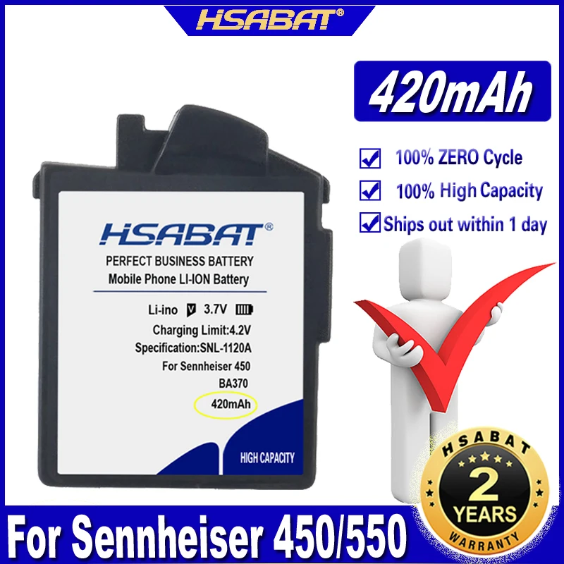 Аккумулятор HSABAT BA370 на 420 мАч для батарей Sennheiser 450 550 MM400 PX210BT PX360 360BT