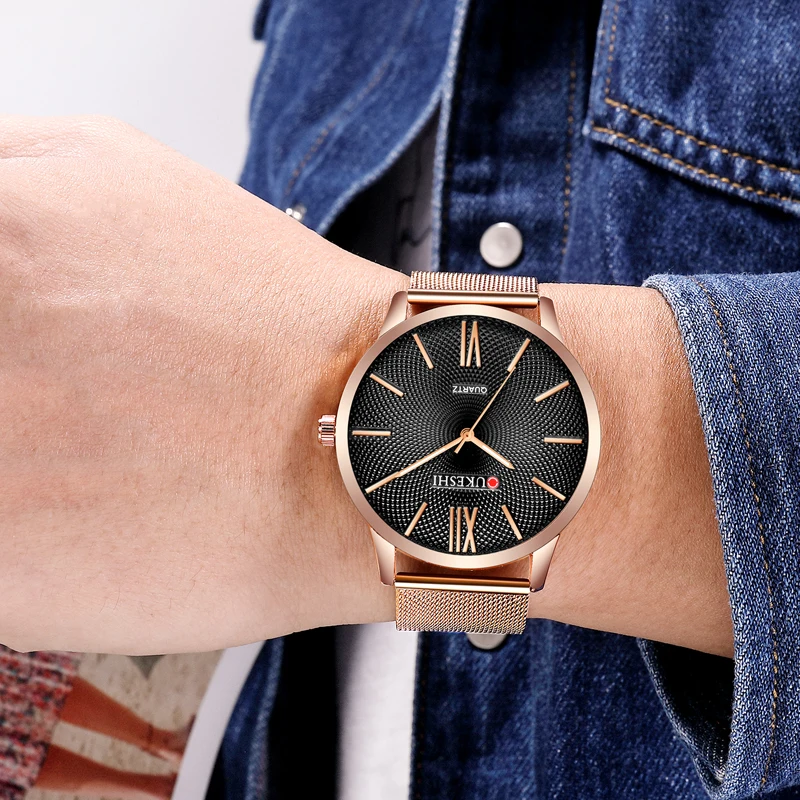 

2021 Top Marke Luxus Mode Herren Schwarz Edelstahl Quarz Armbanduhr Manner Business Casual Mesh Band Uhren Reloj Hombre