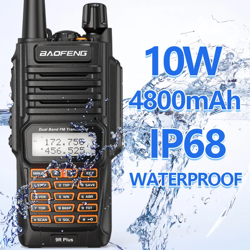 Baofeng UV 9R плюс IP68 Водонепроницаемый иди и болтай Walkie Talkie 10 Вт с радиусом действия км