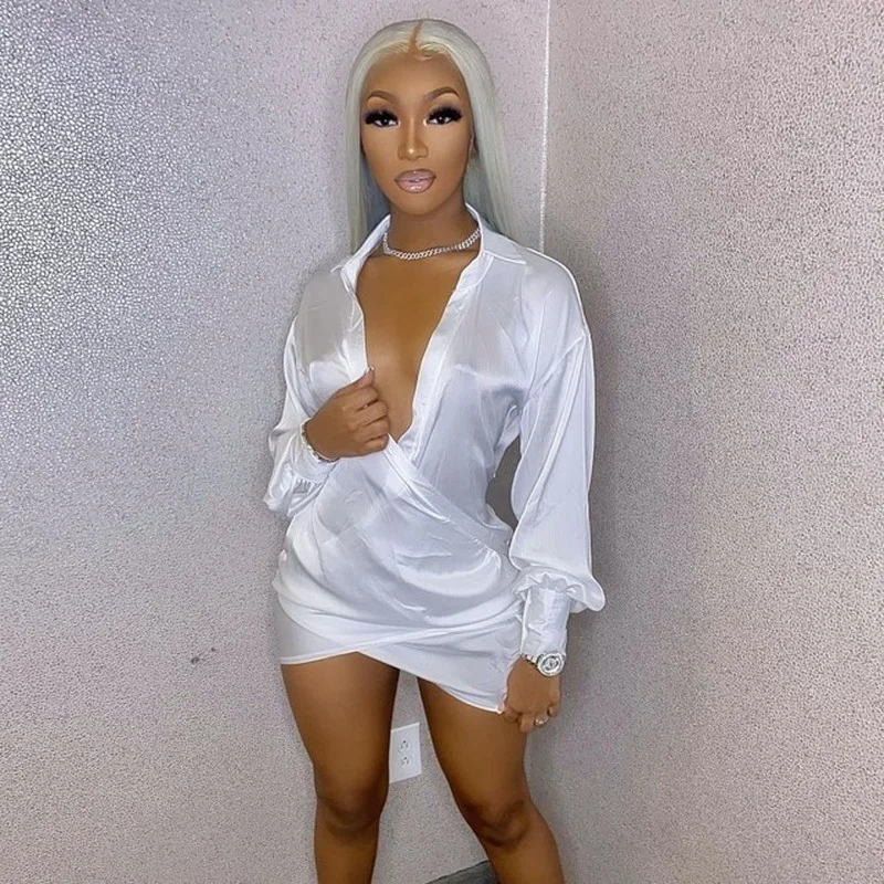 

Женское короткое платье с длинным рукавом, элегантное свободное вечернее платье-мини с глубоким V-образным вырезом, весна 2022