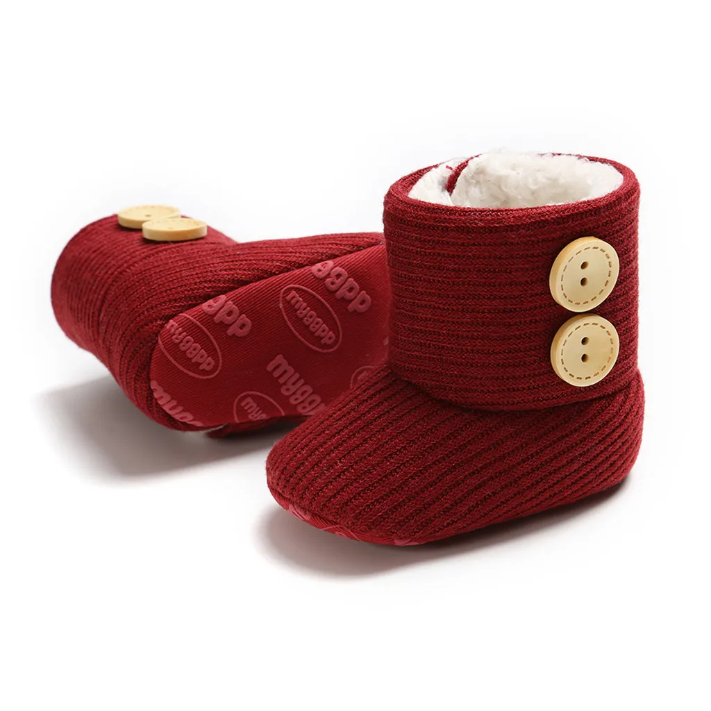 Red MUQGEW Baby Girl Boy Shoes Kids Winter Boots Slip-On Solid Button Fashion Toddler First Walkers Baby Warmmer Shoes Booties - Color: Red
