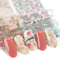 10 pcs album for slides colorful foil decal nail art sticker rose flowers designs white black adhesive diy nail transfer foil