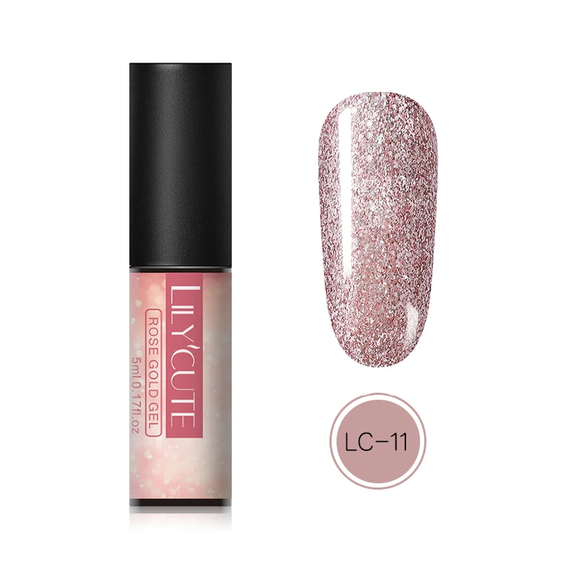 LC-11 LILYCUTE розовый золотой УФ-Гель-лак 5 мл замачиваемый Блестящий лак для ногтей замачиваемый Сияющий УФ-гель долговечный гель для дизайна ногтей - Цвет: LC-11