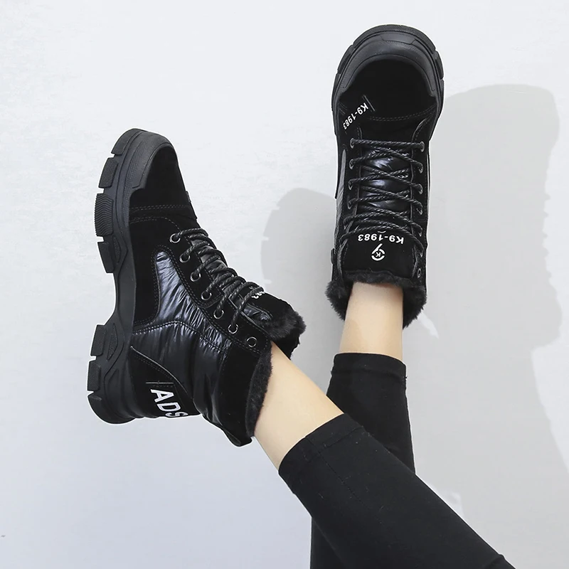 Нескользящие зимние теплые плюшевые ботильоны меховые кроссовки женские