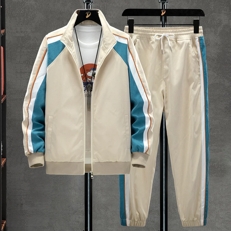 

Мужской тренировочный костюм в стиле пэчворк, комплект одежды для бега, куртка на молнии и штаны, повседневные спортивные костюмы из 2 предм...