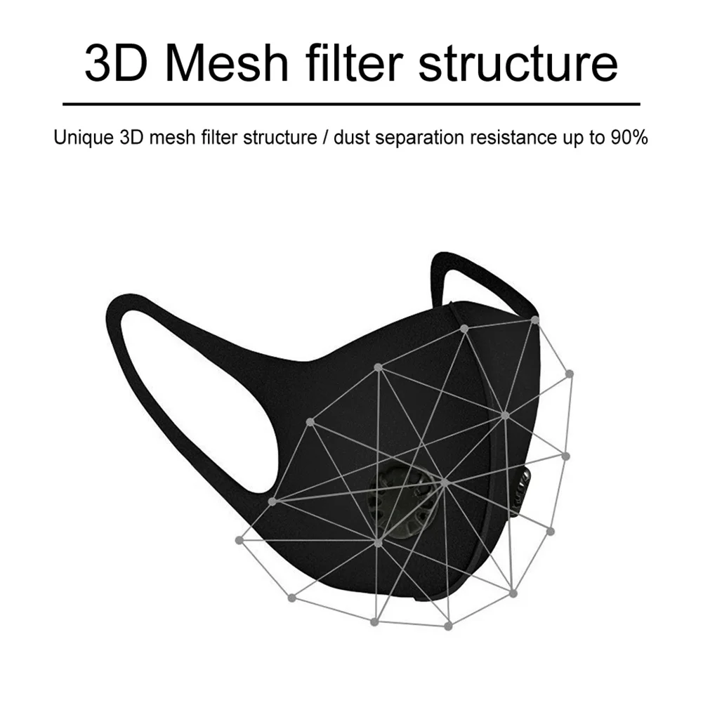 Черная модная маска для рта с фильтром двойной/одинарный дыхательный клапан