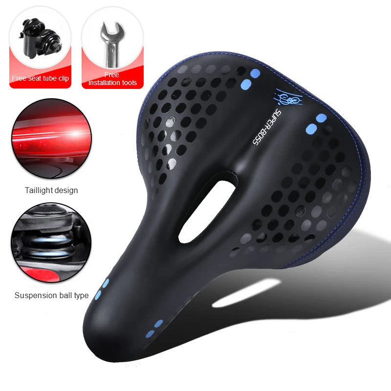 

Saddle Comfortable Wide Bicycle Mtb Cushioned Seat Hollow Soft Antislip Shock Absorber For Road Bike Reflective At Night