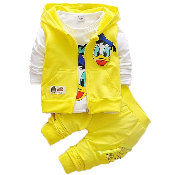 Yellow Недорогой Детский костюм с Минни и Микки для девочек Осенний жилет с капюшоном для мальчиков футболка и штаны спортивные костюмы из 3 предметов детская одежда с героями мультфильмов - Цвет: Yellow