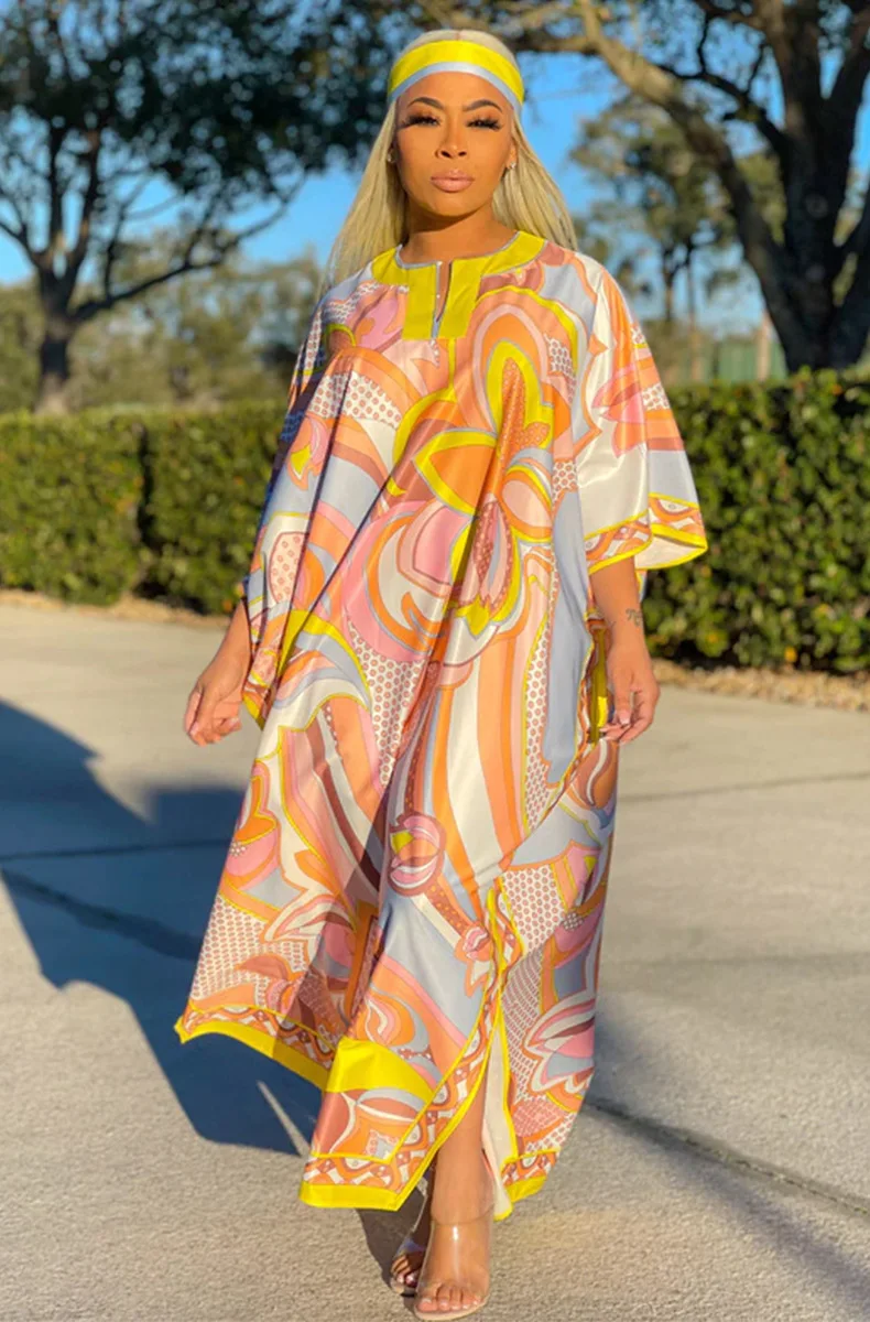 

AFRICA Fashion Blogger Recommend Popular printed Silk Kaftan Maxi dresses Loose Summer Beach Bohemian kaftan long dress for lady