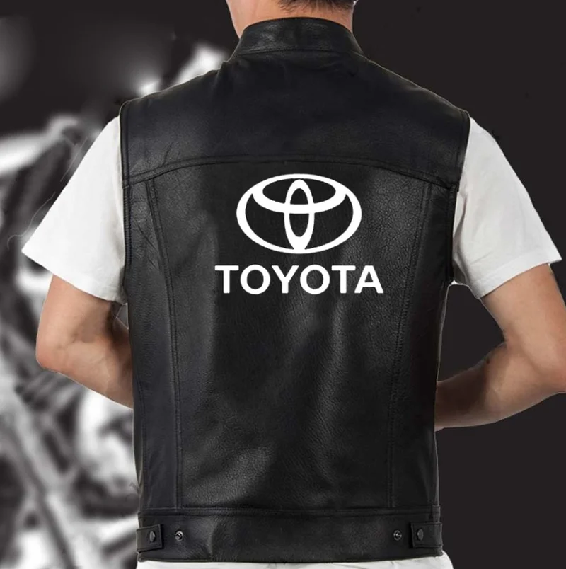 

2021 NEW Motorcycle Leather Vest Men TOYOTA Spring New Fashion Punk Sleeveless Jacket V Neck Plus Size Waistcoats C