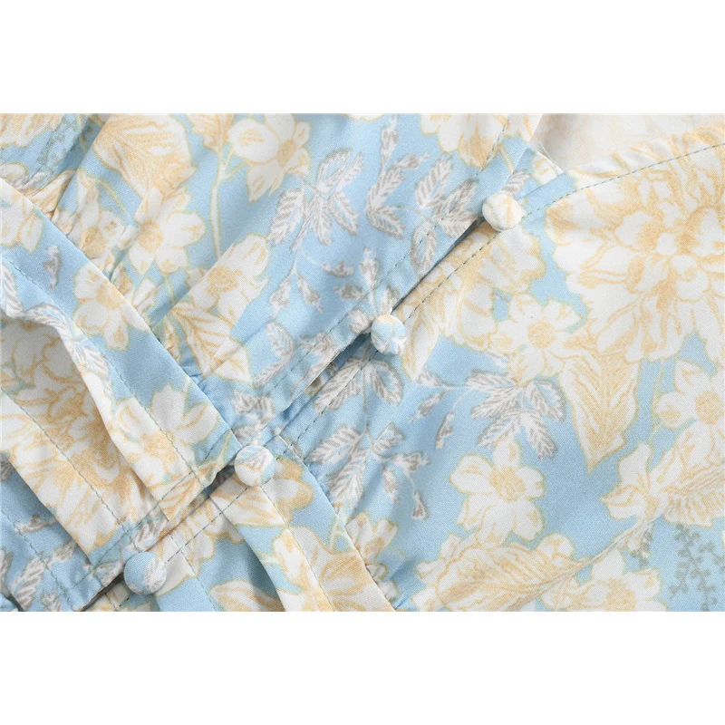 

Za Fahion 2021 Women Floral Print Ruffles Dress Vintage V Neck Short Sleeve Midi Dresses Female Chic Elegant Mujer Vestidos