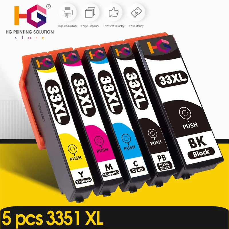 5 pcs 33XL Ink Cartridge for Epson XP-530 / 630 / 830 / 635 / 540 / 640 / 645 / 900 T3351 T3361 Compatible Printer Ink