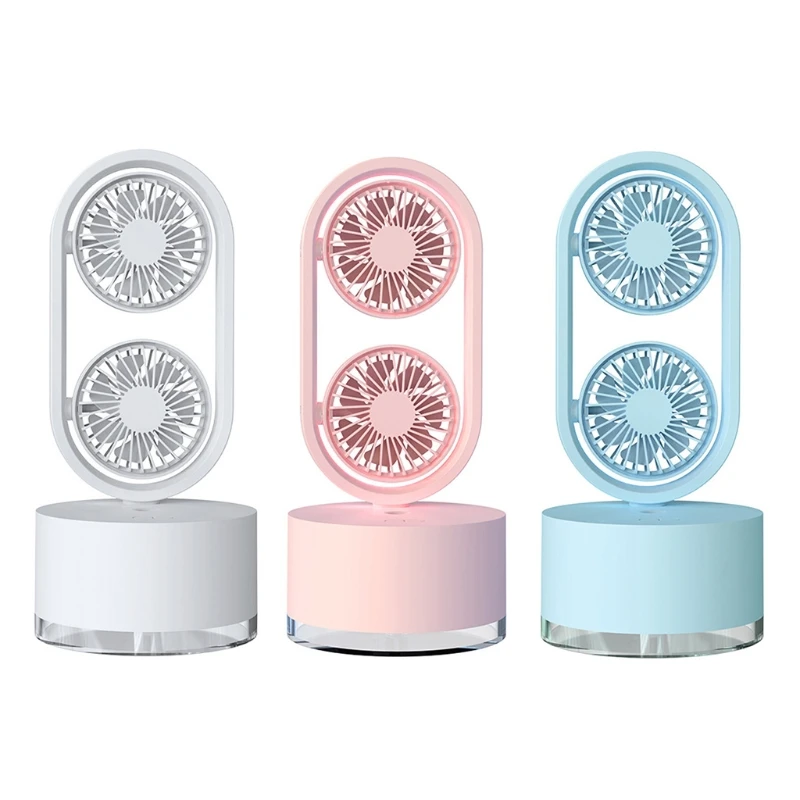 

Увлажнитель воздуха, перезаряжаемый Настольный вентилятор с распылителем, портативный ультратихий двухголовочный USB-вентилятор