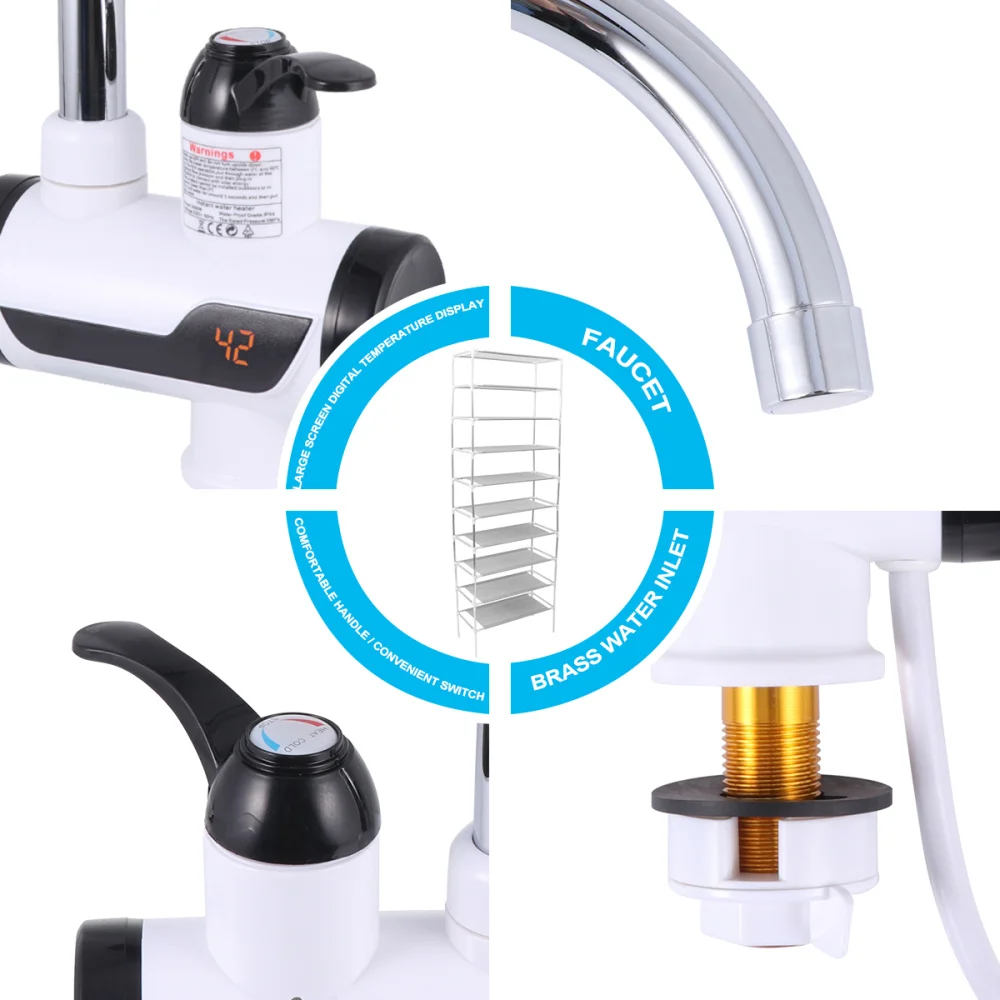 

Digital Display Electric Water Tap Kitchen Sink Basin Faucet Practical Household Water Tap for Home Bathroom (with Plug)