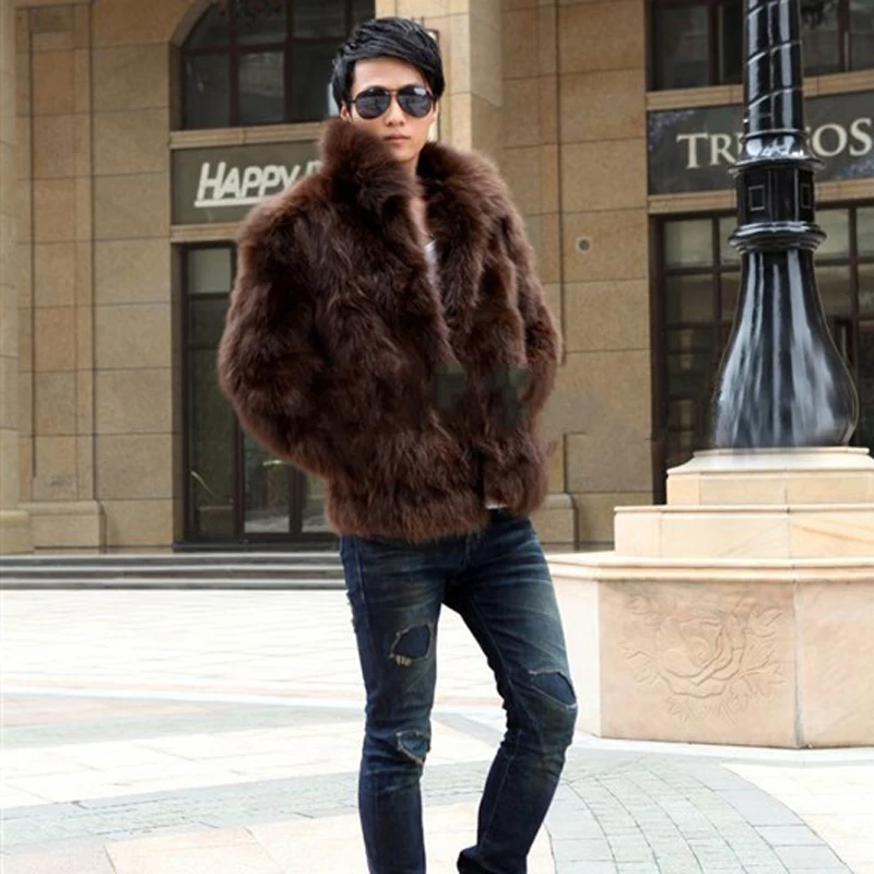 

Men Fashion Winter Thicken Warm Short Outwear Fur Jacket Coat Soft Fox Fur Overcoat Black White High Quality Faux Fur Coat