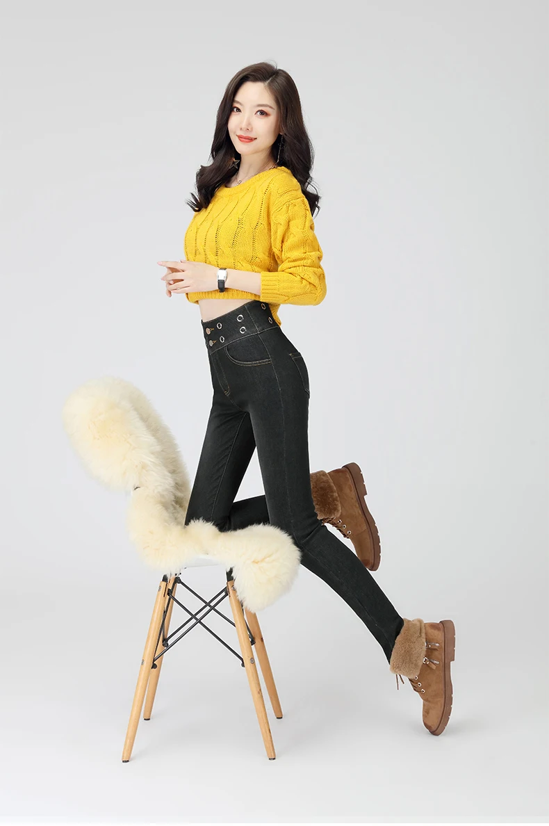 Alpaca кашемировые ультра-мягкие теплые женские джинсы, зимние обтягивающие джинсы с высокой талией, утолщенные обтягивающие женские эластичные черные джинсы#06