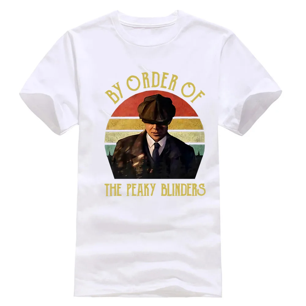 Arthur Shelby по заказу Peaky Blinders черная Хлопковая мужская S-6Xl Футболка с принтом на заказ - Цвет: Белый