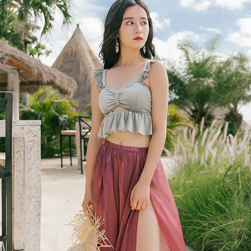 2020 Вельветовая ткань Элегантный комплект бикини из трех частей юбка платье