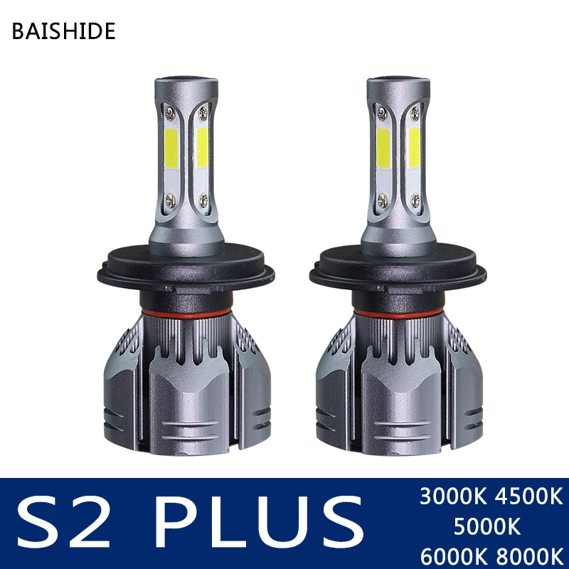 Светодиодсветодиодный автолампы BAISHIDE H4 H7 H11 HB4 9006 H1 H3 HB3 9005 S2 plus автомобильные фары