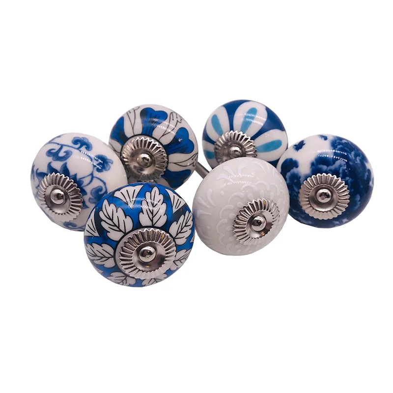 Диаметр: 40 мм белого и синего цветов Керамика шкаф с выдвижными ящиками Потяните