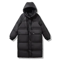 2021 new down jacket women mid length warm coat over the knee loose slim thick white duck down winter coat