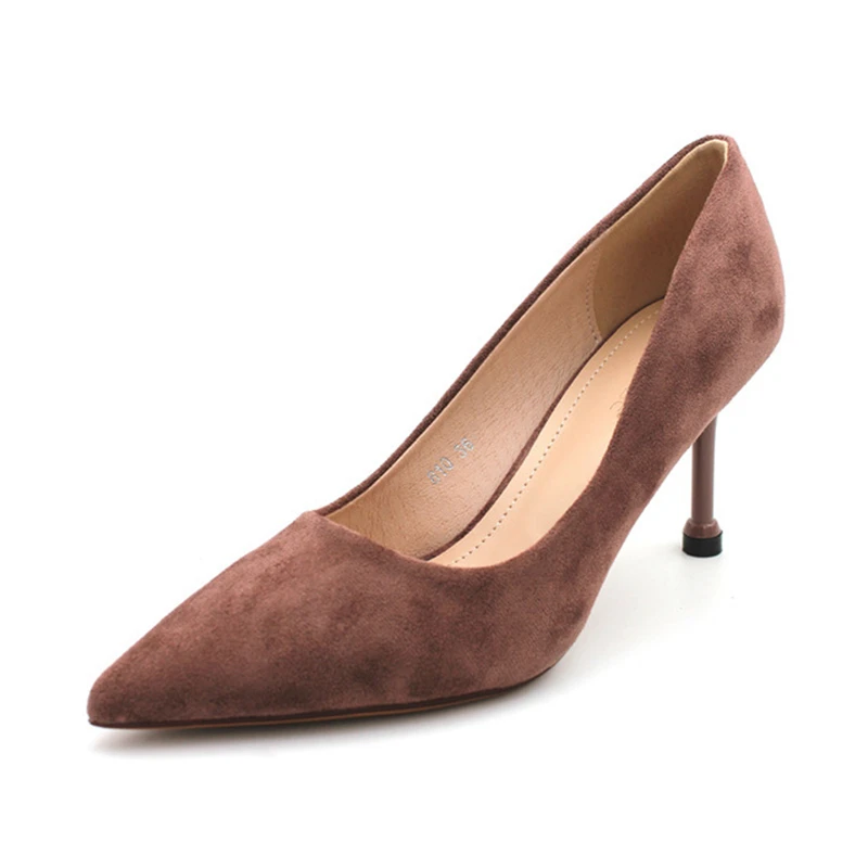 

2020 Suede Pointed Toe Stiletto Heels Dress Pumps Shallow Slip-on 6/8cm Sexy High Heels Banquet Shoes Warm Plush Shoes OL Shoes