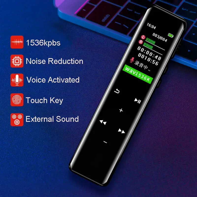 Цифровой диктофон с голосовой активировкой, Аудиозапись, диктофон, MP3, OLED дисплей, сенсорный экран, шумоподавление, звуковое устройство, плеер