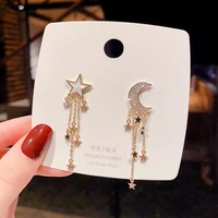 2021 fashion personality star and moon asymmetrical five pointed star tassel earrings female temperament all match earrings