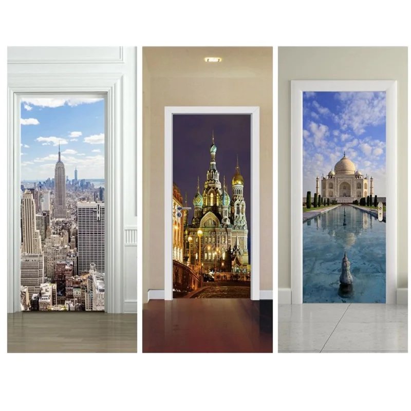 European Architecture Wall Sticker PVC Self-adhesive Waterproof Wallpaper For Living Room Bedroom Door Decor | Дом и сад
