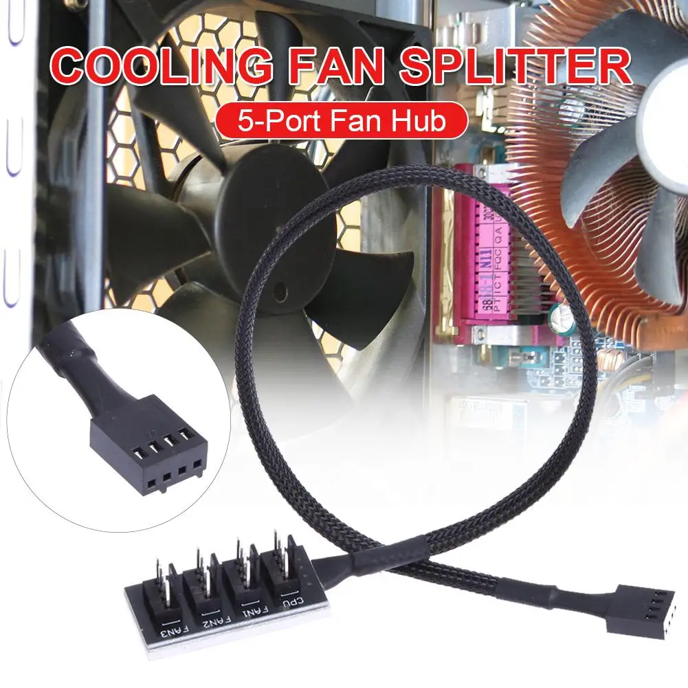 

2pcs/set Host Case PC Cooler Fan 5-Port Fan Hub 1 Female To 4Male 5 Pin Socket Fan Hub Splitter Cable For 4Pin3Pin PWM Coolooing