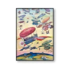 Винтажный туристический постер, мультяшная иллюстрация, Панама, канал, открытый воздушный шар, самолет, антикварная Настенная картина, холст, принт, живопись