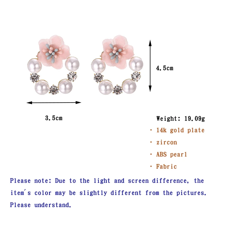 

ONYSS Fashion 3A Zircon women gold super fairy cotton fabric flower petals earrings Pearl Earrings 2021
